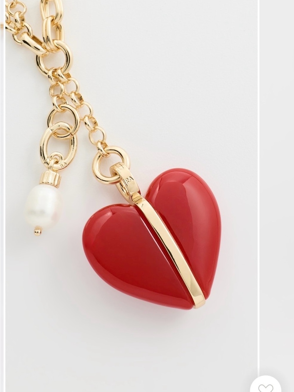 Roxanne Assoulin Gold Chain Necklace with Red Heart and Pearl Charm - Picture 4 of 5